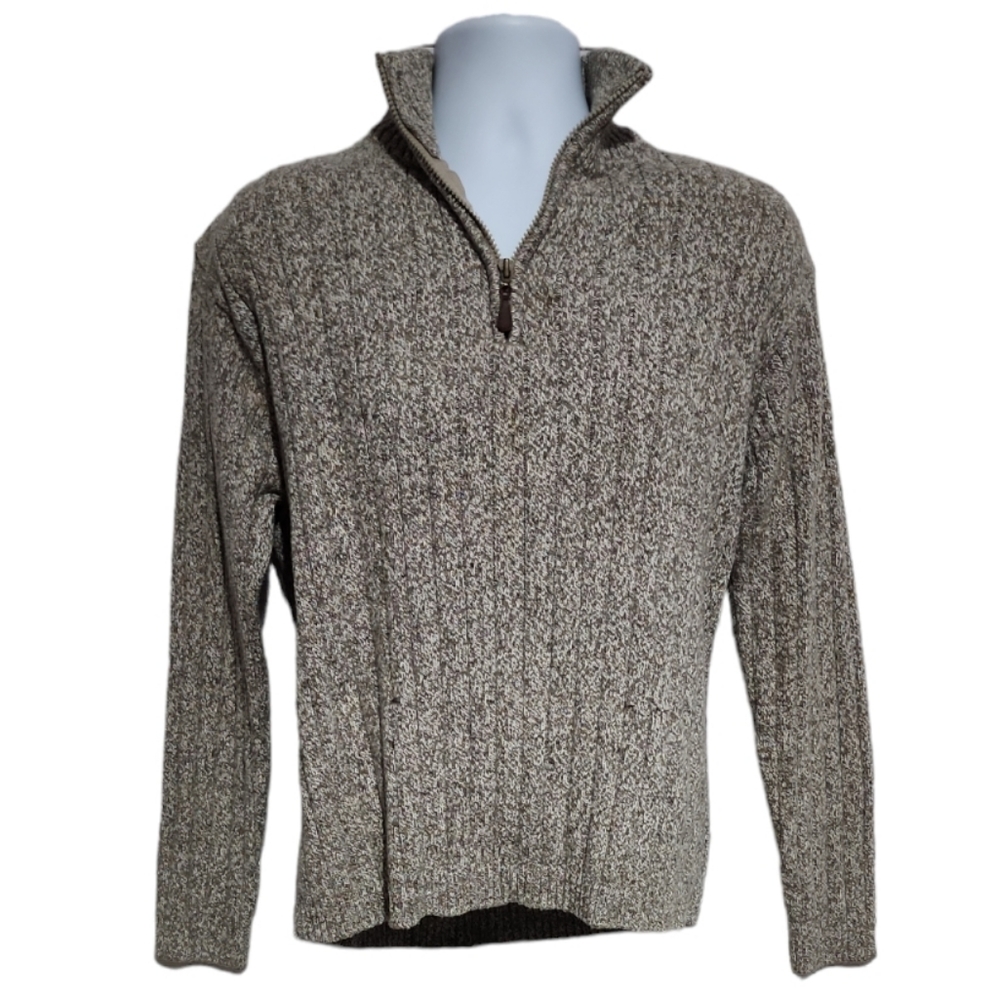 OSCAR DE LA RENTA Ribbed Knit Marbled Quarter Zip Pullover Sweater …